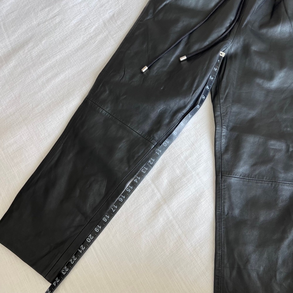 FRAME Leather Pants Drawstring Waist Straight Leg Casual Black Size 26 - Picture 8 of 8